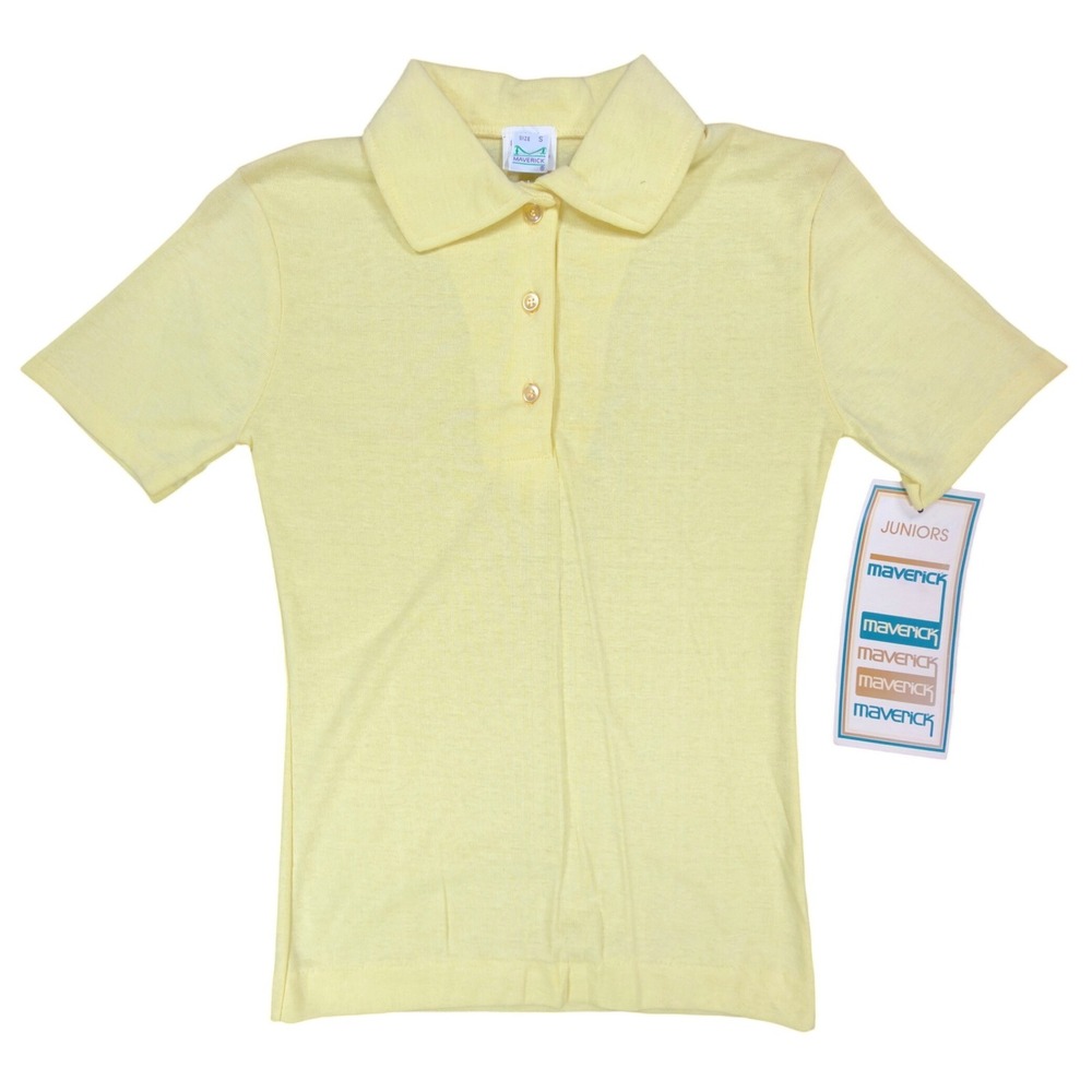 Maverick Vintage 70s Polo Shirt Juniors Small Yellow Cotton Blend NWT Deadstock
